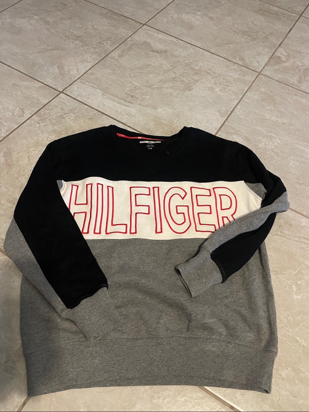 Tommy Hilfiger Colorblock Sweatshirt in Black, White & Gray with Red Logo